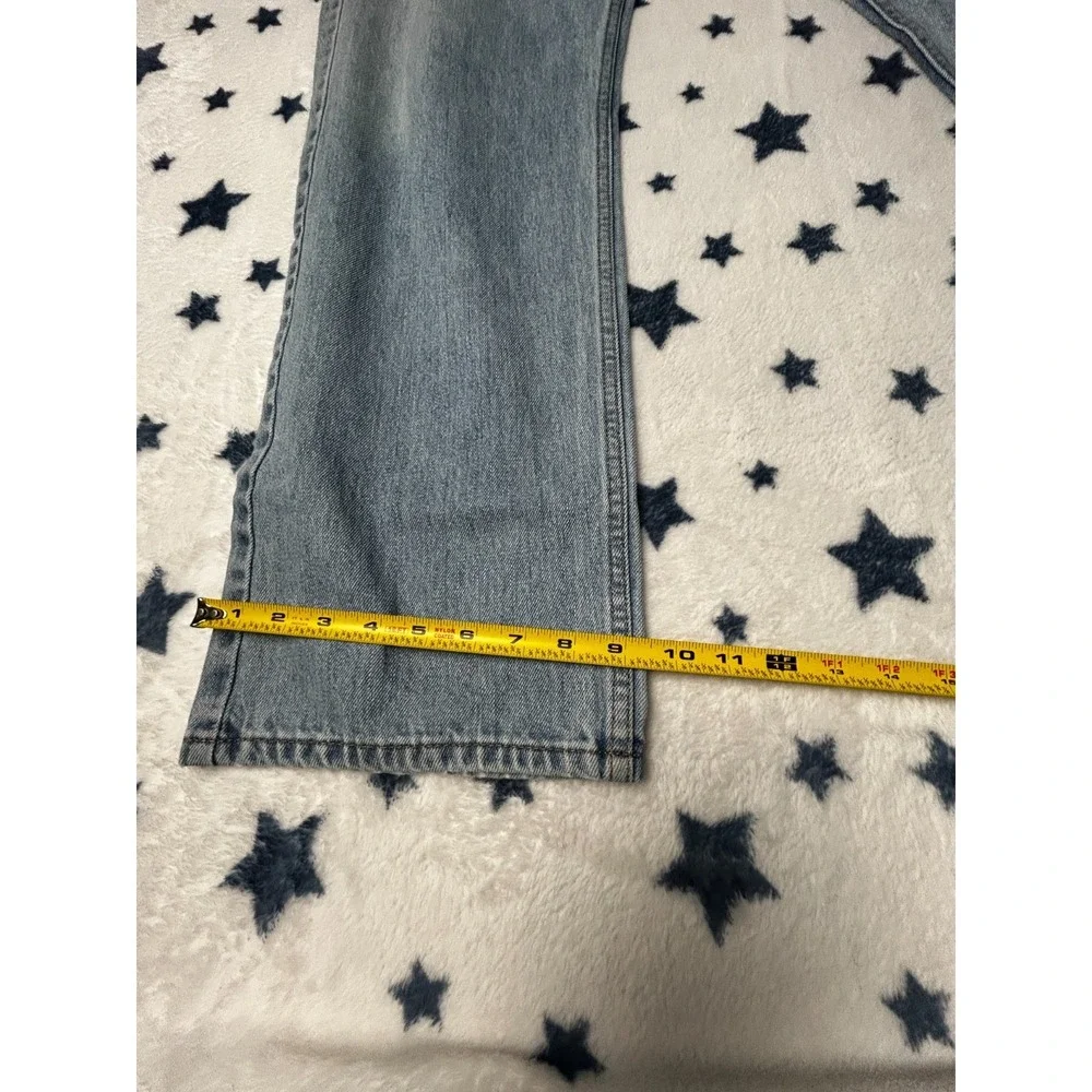 Levis 505 Jeans Mens 42x32 Light Wash Regular Straight Denim Pants Blue